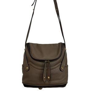 OR by orYany Leather Shoulder Bag Taupe Zip & Stud Detail